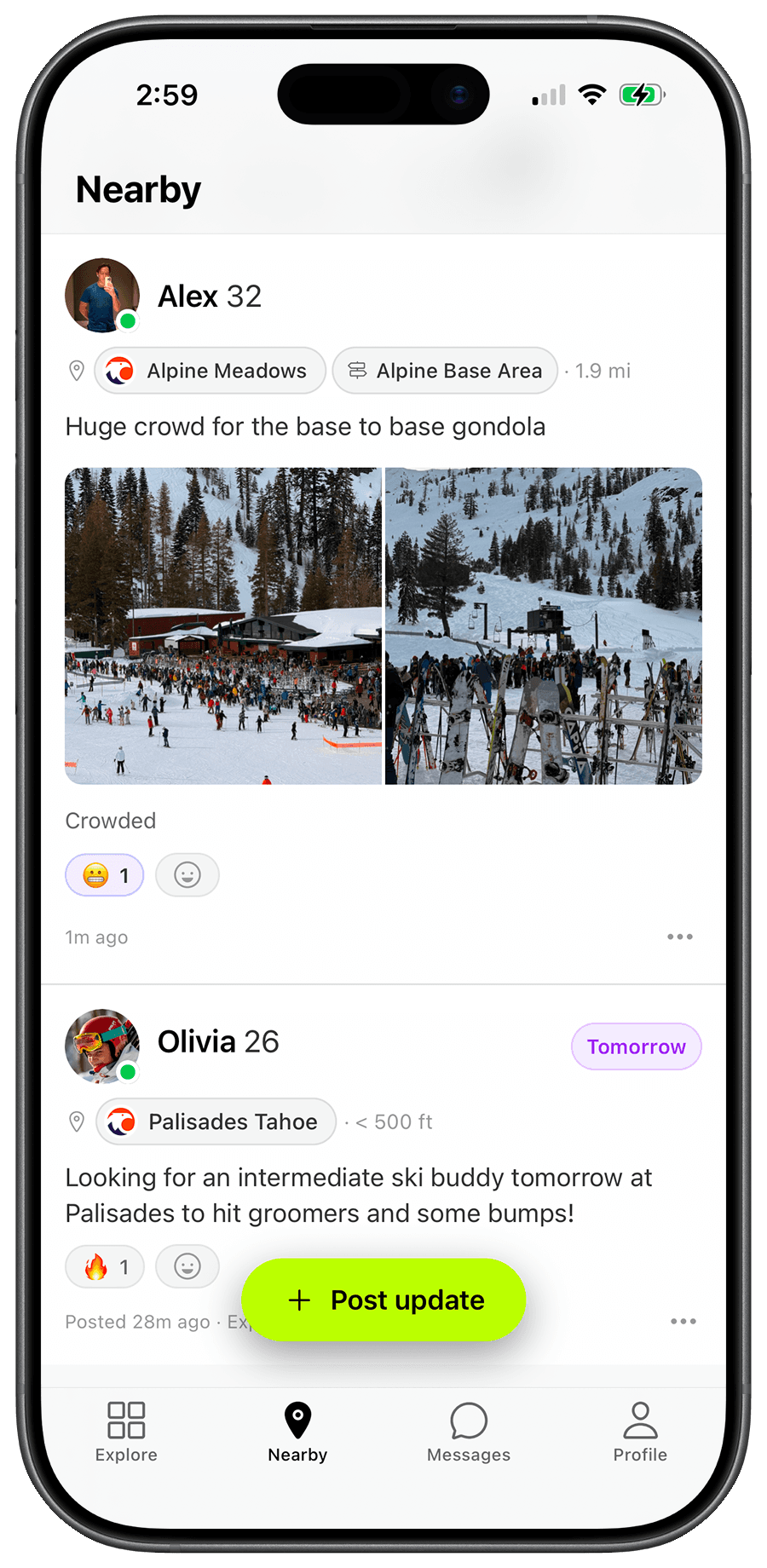 Nearby feed showing rider posts
