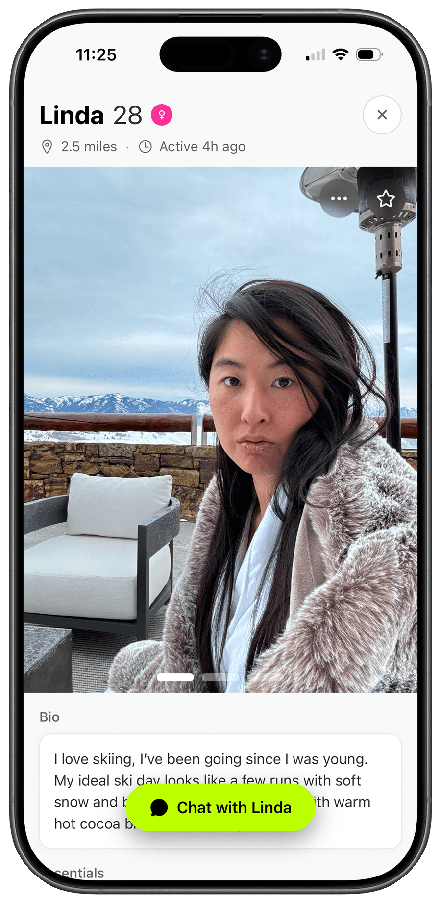 Profile showing bio, photos, and plans