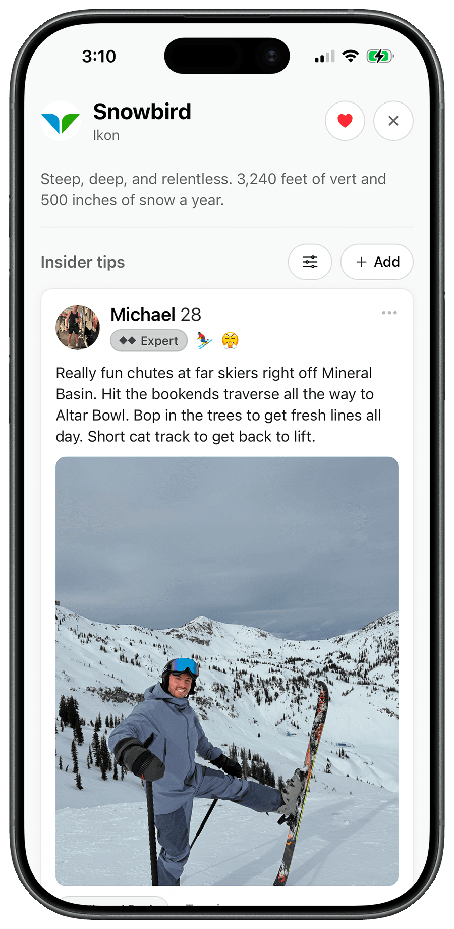 Resort detail page with local tips